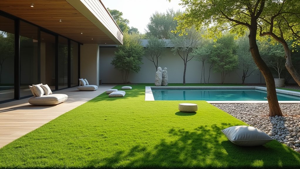 23 Fresh Pool Landscaping With Turf for a Lush, Low-Maintenance Look serene turf meditation sanctuary