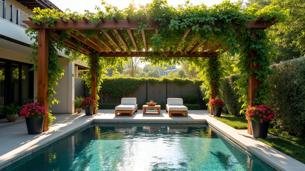 23 Smart Pool Deck Privacy Ideas That Still Feel Open serene vine covered pergola escape