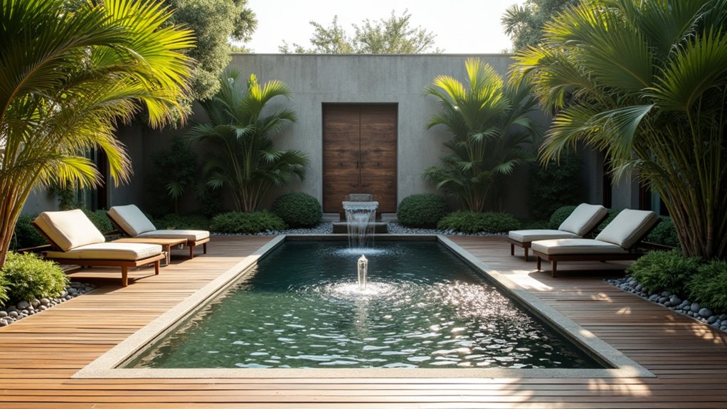 23 Serene Zen Pool Deck Ideas for a Tranquil Outdoor Retreat serene water feature installation