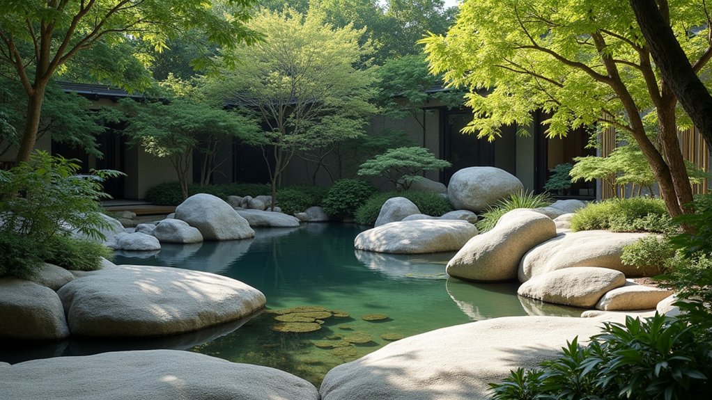 15 Bold Pool Landscaping With Boulders That Make a Statement serene zen rock garden