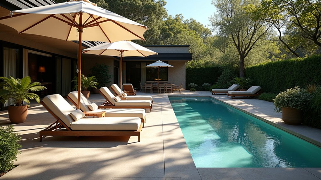 19 Functional Pool Deck Furniture Layout Designs That Maximize Comfort shade relaxation pool sanctuary