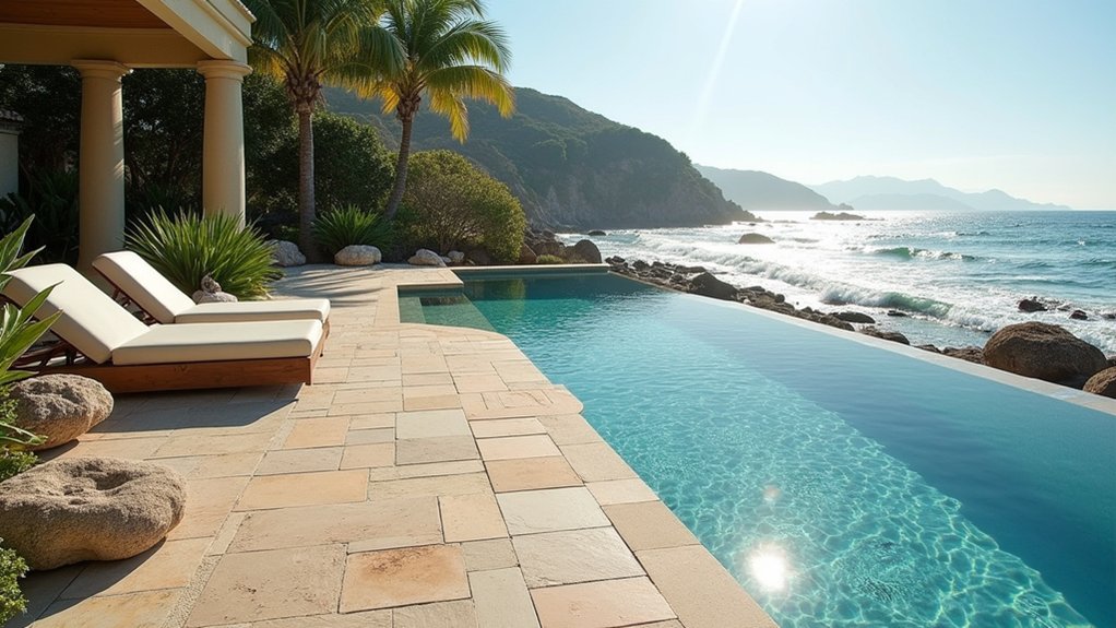 23 Smart Pool Landscaping With Pavers That Upgrade Your Walkways shellstone pavers for tranquility