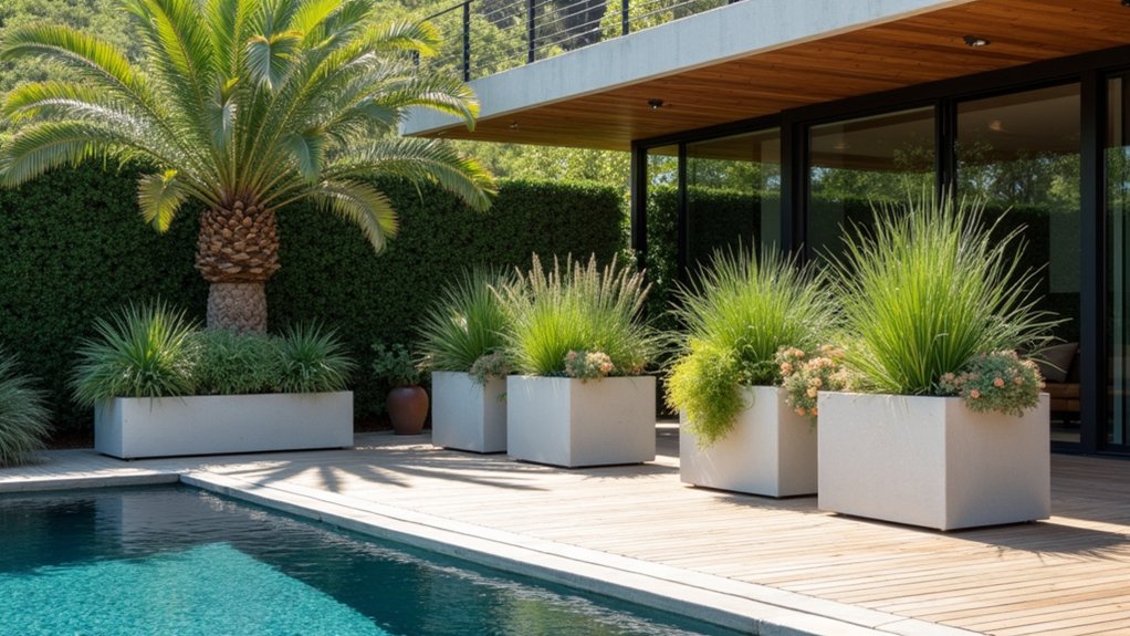 21 Lively Pool Deck Decorating Ideas With Potted Plants for Natural Charm sleek elegance for poolside