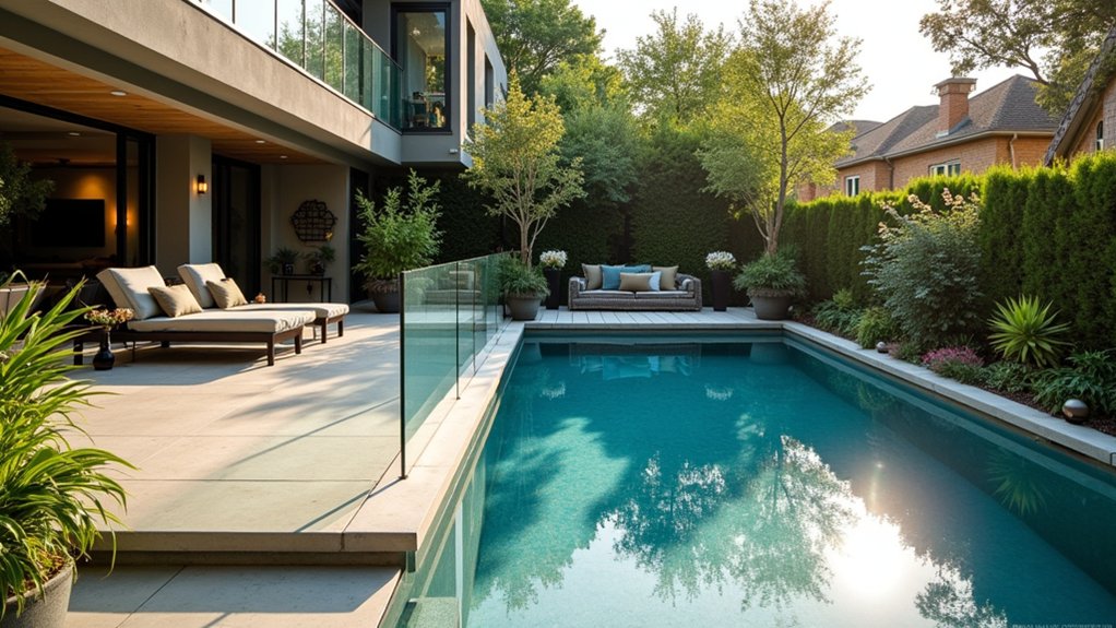 23 Creative Above Ground Pool Deck Small Yard Solutions That Work sleek glass railings enhance aesthetics
