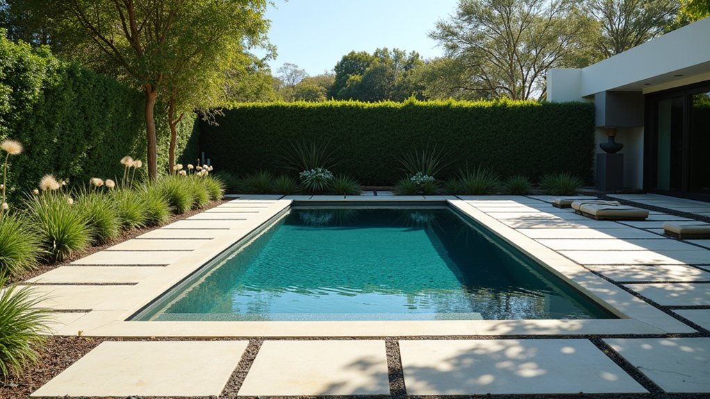 18 Sophisticated Landscaping Around Inground Pool Designs That Flow Beautifully sleek lines bold shapes