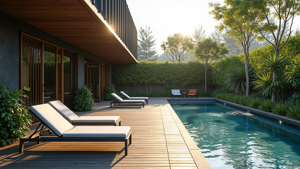 21 Creative Cheap Pool Deck Ideas That Still Shine sleek metal outdoor elegance