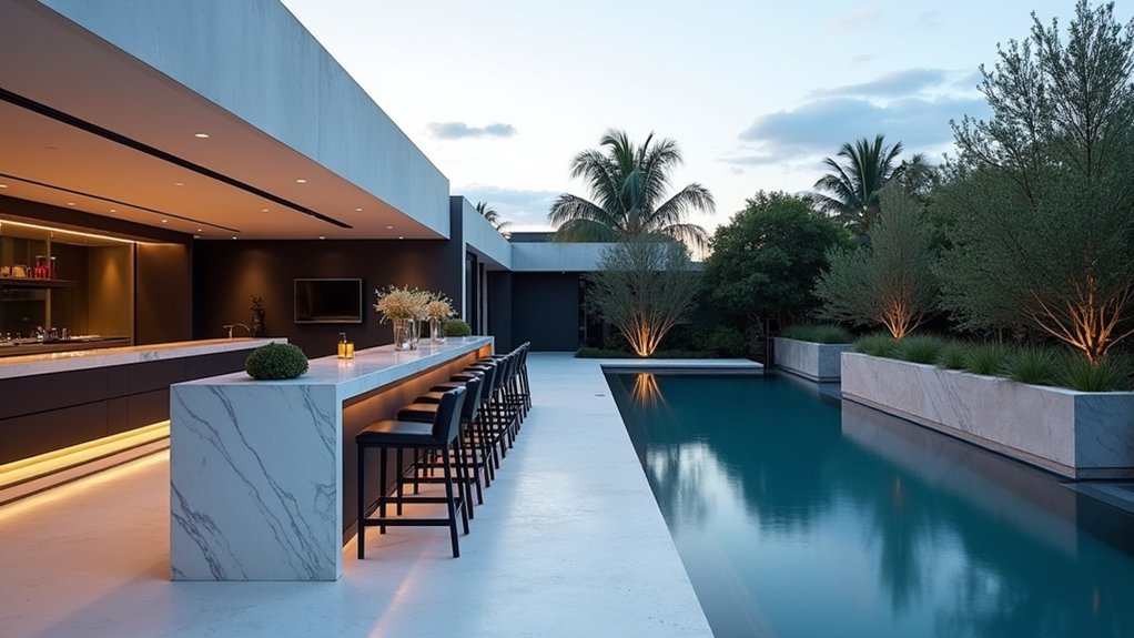 21 Fun Pool Deck With Bar Ideas That Bring the Party Outdoors sleek minimalist outdoor bar