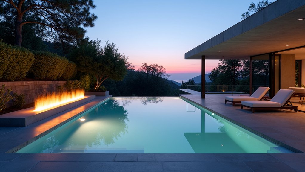 15 Pool Design Ideas With Fire Pit Accents for Cozy Nights sleek minimalist pool design