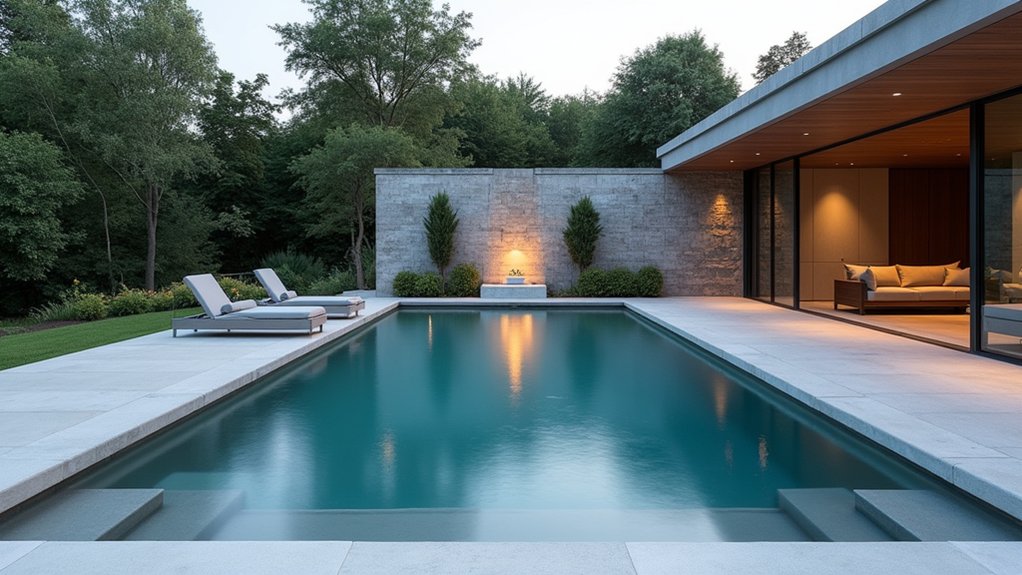 23 Dreamy Pool Ideas With Waterfall Features to Wow Guests sleek minimalist waterfall design