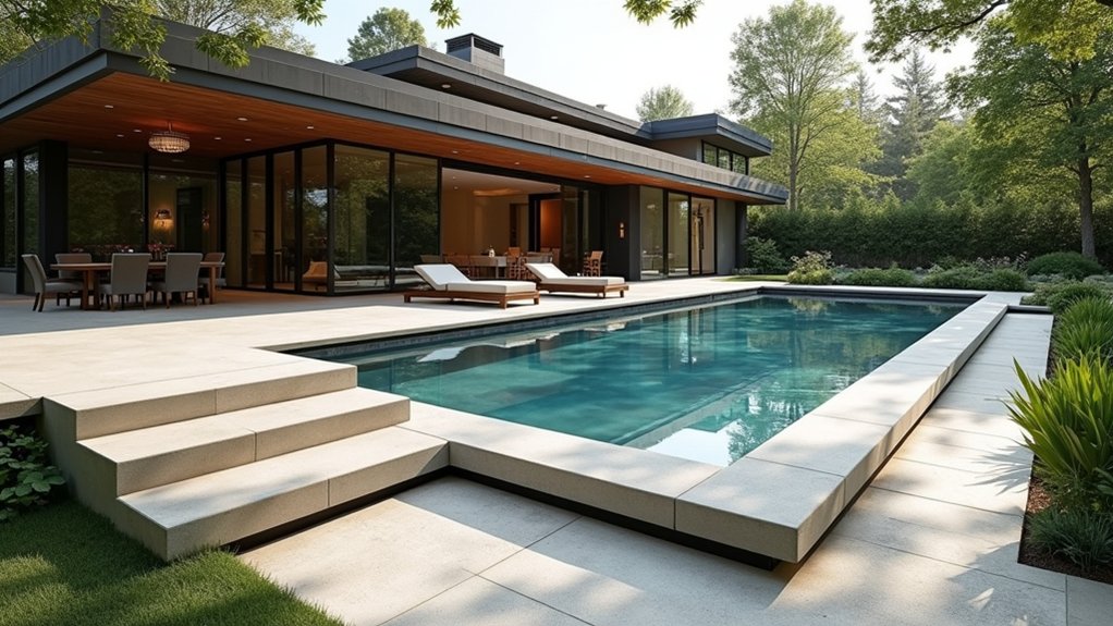 17 Bold Above Ground Pool Deck Multi Level Designs That Add Dimension sleek sanctuary with elegance