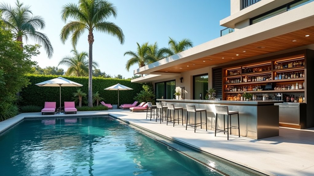 21 Fun Pool Deck With Bar Ideas That Bring the Party Outdoors sleek stainless steel elegance