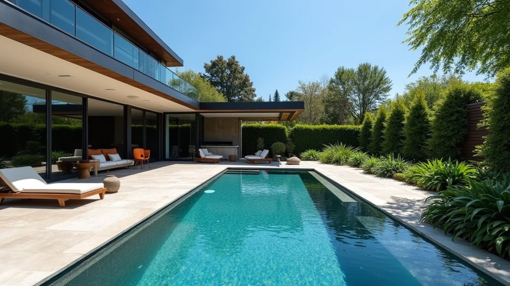 17 Modern Inground Pool Deck Ideas That Define Luxury smart technology enhances outdoor aesthetics