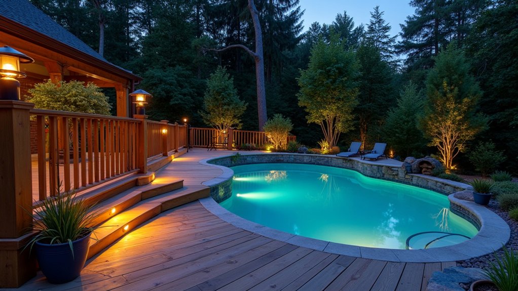 17 Clever DIY Pool Deck Above Ground on a Budget Projects That Work solar powered pool lighting installation