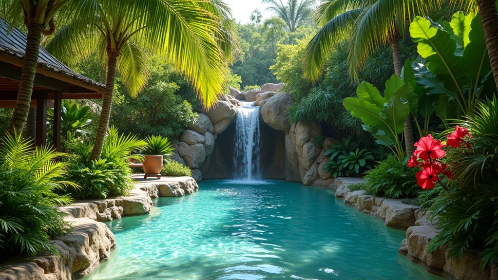 18 Lush Tropical Pool Landscaping Ideas for a Private Paradise soothing tropical waterfall oasis
