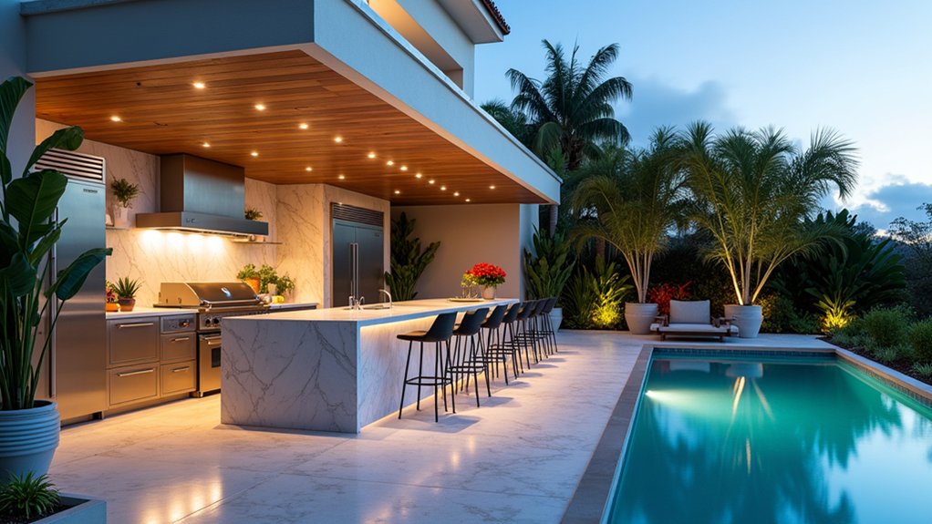 23 Flashy Las Vegas Pool Landscaping Ideas That Bring the Wow Factor sophisticated poolside outdoor kitchen