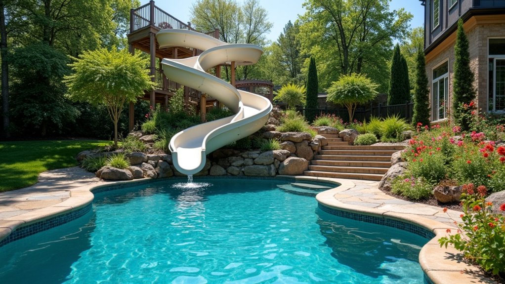 20 Pool Ideas With Slide Additions for Family Fun spiral staircase slide excitement