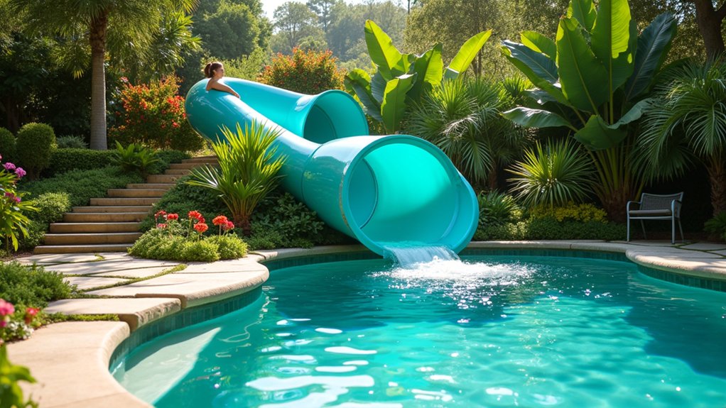 23 Fun Pool Landscaping With Slide Features Kids Will Love spiral tube slide fun