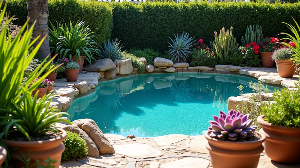20 Vibrant Pool Landscaping With Flowers to Add Color and Charm stunning low maintenance poolside succulents