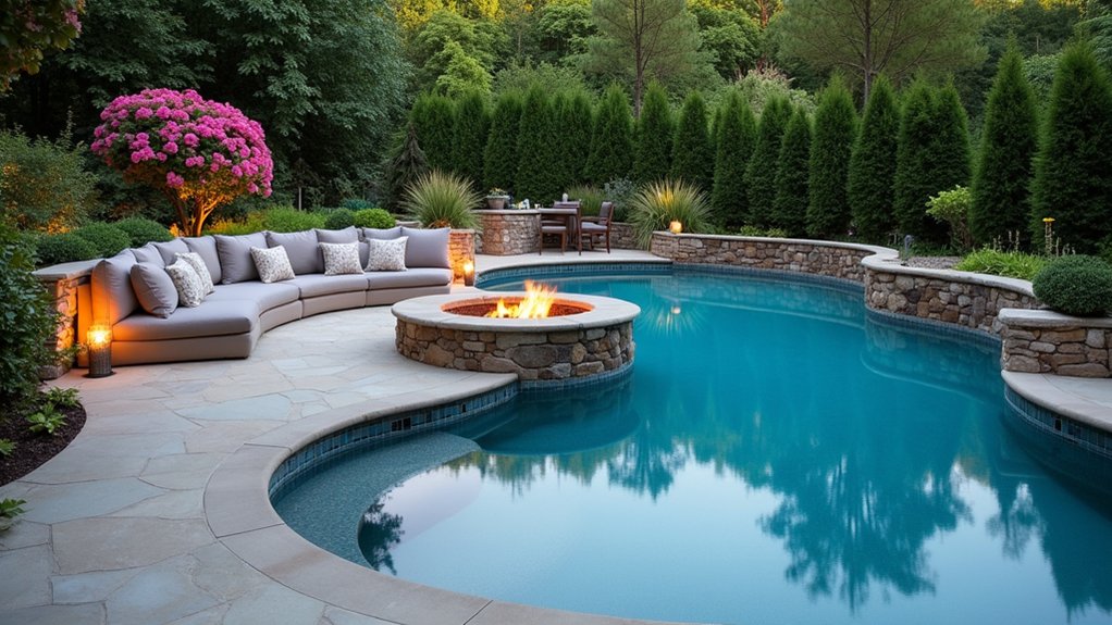 23 Functional Fiberglass Pool Landscape Ideas That Complement the Shape stylish built in pool seating