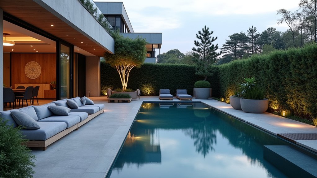 23 Striking Modern Pool Deck Ideas for a Sleek Backyard Finish stylish built in seating oasis