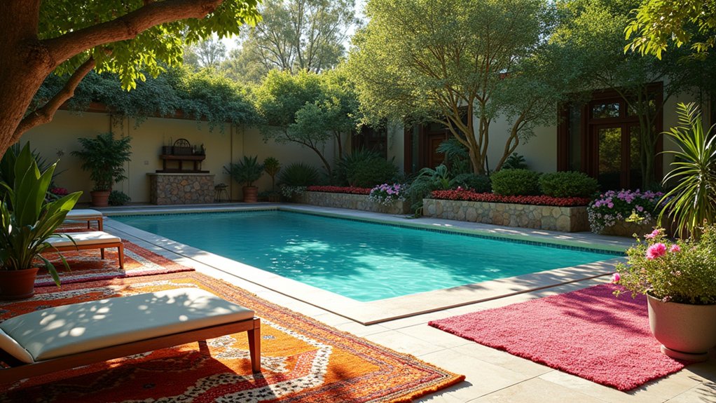 15 Affordable Above Ground Pool Landscaping Ideas for a Fresh Look stylish cozy outdoor rugs