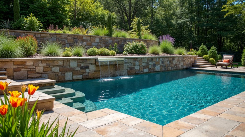 20 Functional Pool Landscaping With Retaining Wall Designs That Add Structure stylish lightweight stone veneers