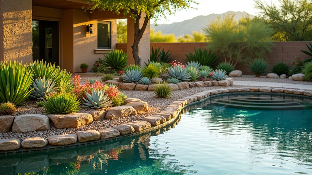 15 Drought-Smart Arizona Pool Landscaping Ideas That Still Shine stylish low maintenance garden beds