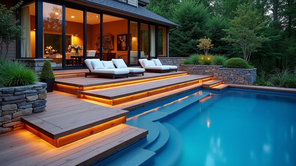 19 Stylish Above Ground Pool Deck Ideas That Elevate Your Backyard Look stylish multi level deck seating