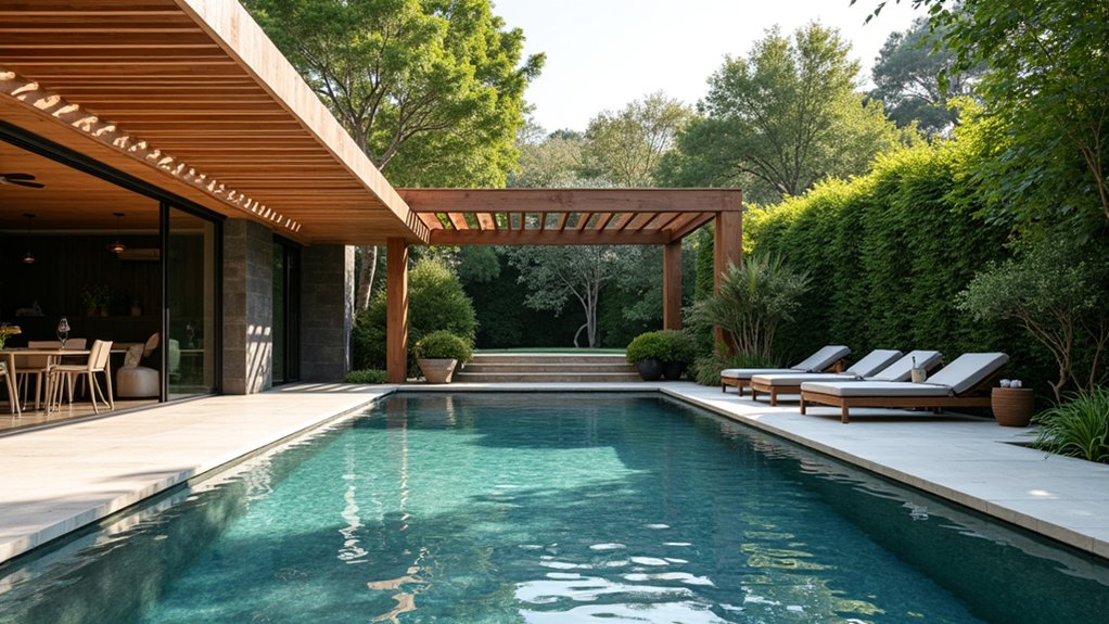 23 Striking Modern Pool Deck Ideas for a Sleek Backyard Finish stylish poolside shade retreat