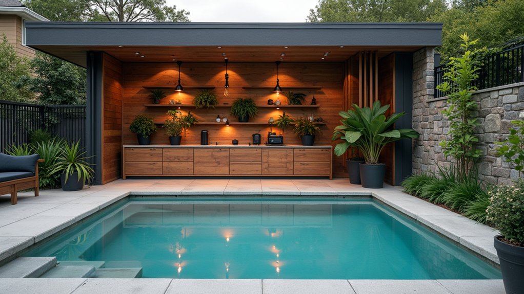 23 Creative Above Ground Pool Deck Small Yard Solutions That Work stylish poolside storage solutions