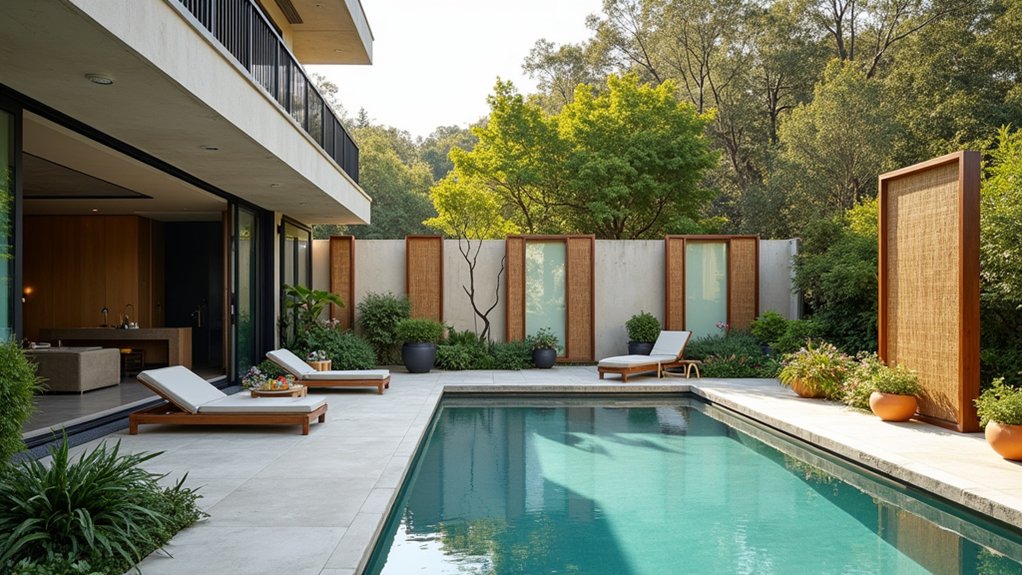 23 Smart Pool Deck Privacy Ideas That Still Feel Open stylish privacy screens enhance aesthetics