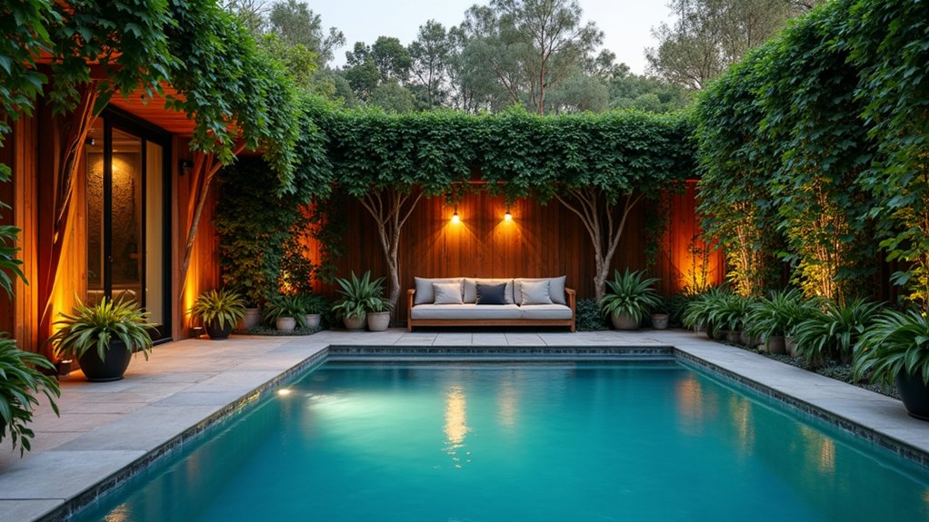 23 Functional Fiberglass Pool Landscape Ideas That Complement the Shape stylish privacy screens enhance