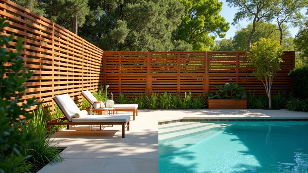 23 Smart Pool Deck Privacy Ideas That Still Feel Open stylish privacy with openness