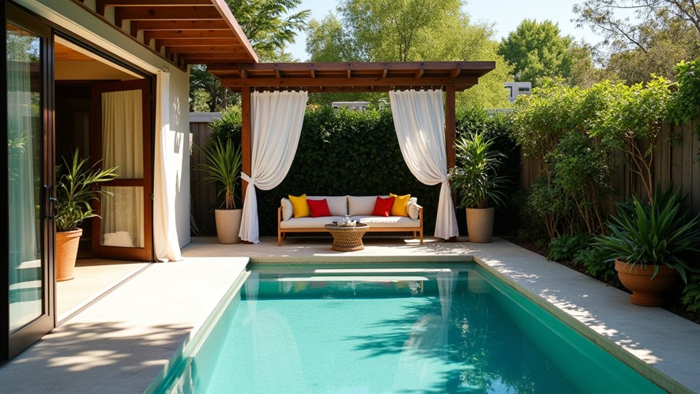 20 Clever Small Backyard Pool Landscaping Ideas That Maximize Space stylish shade retreat options