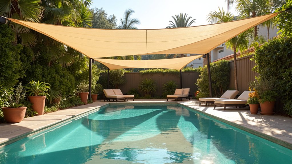 21 Clever Pool Deck Shade Ideas for Cool Summer Days stylish shade sail oasis