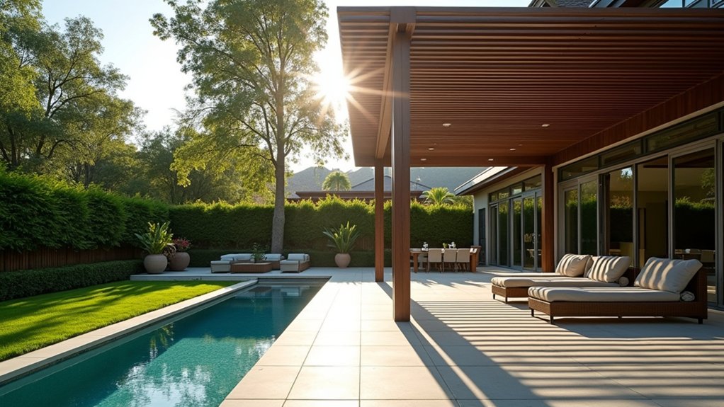 23 Seamless Pool Deck Extension Ideas for a Bigger Backyard Feel stylish shaded outdoor retreat