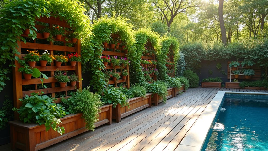 17 Clever DIY Pool Deck Above Ground on a Budget Projects That Work stylish space saving greenery solution