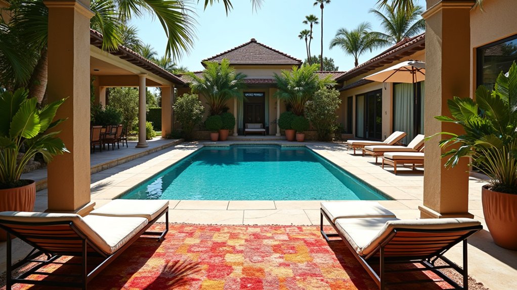 18 Budget-Friendly Pool Landscaping Ideas That Look High-End stylish weather resistant outdoor rugs