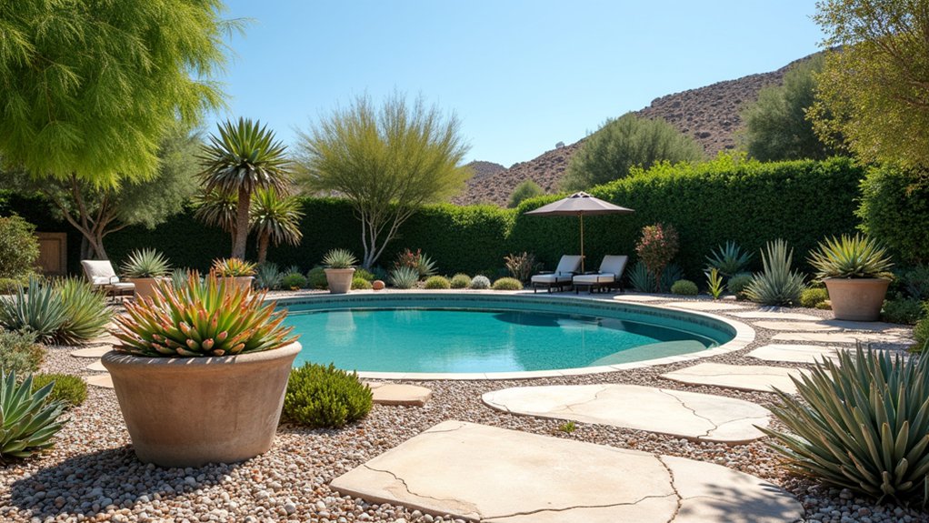 20 Effortless Low Maintenance Pool Landscaping Ideas for Easy Care succulent poolside garden oasis
