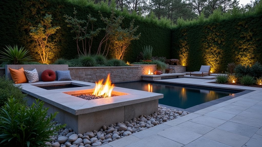 15 Fun Pool Ideas With Jacuzzi Vibes for Ultimate Comfort sunken fire pit retreat