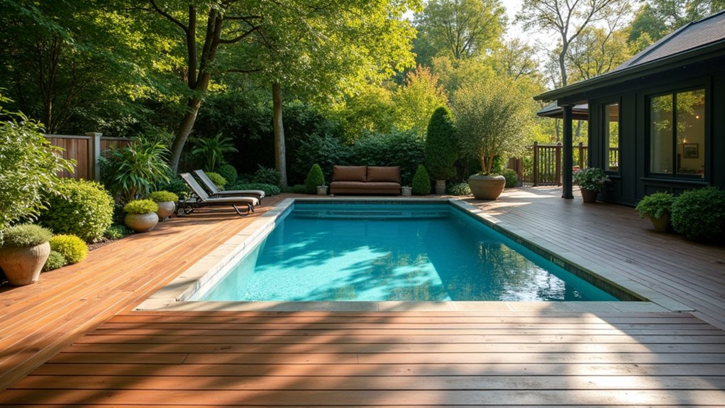 19 Cool Above Ground Pool Half Deck Ideas for Budget-Friendly Builds sustainable stylish pool decking