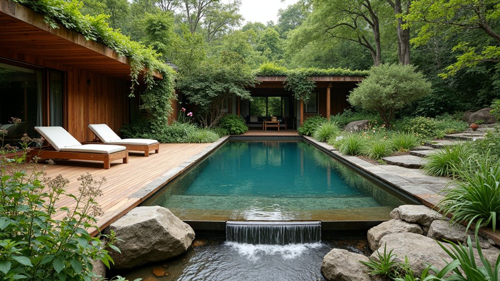 15 Organic Natural Pool Landscaping Ideas That Blend With Nature sustainable wood enhances design
