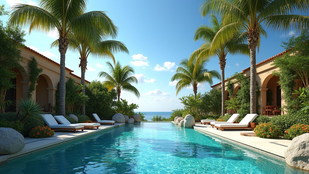 18 Exotic Pool Landscaping With Palm Trees That Scream Vacation Vibes swaying palms crystal clear water