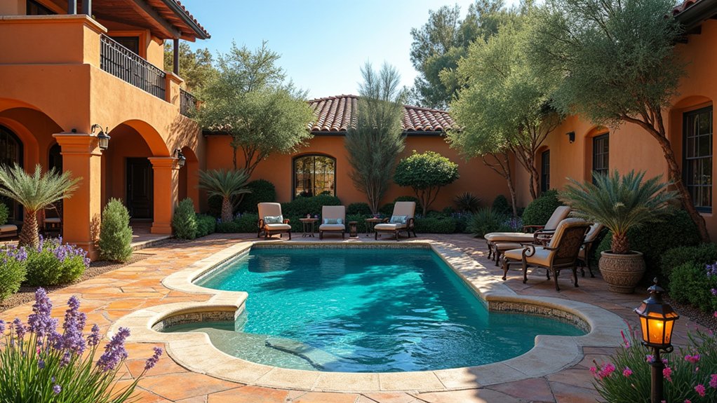 15 Stunning Pool Landscaping Backyard Looks You’ll Want to Copy terracotta tiles enhance tranquility