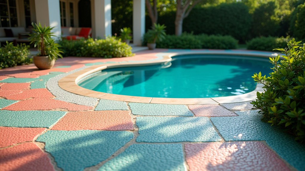 21 Stylish Pool Deck Tile Ideas That Add Color and Pattern textured slip resistant pool tiles