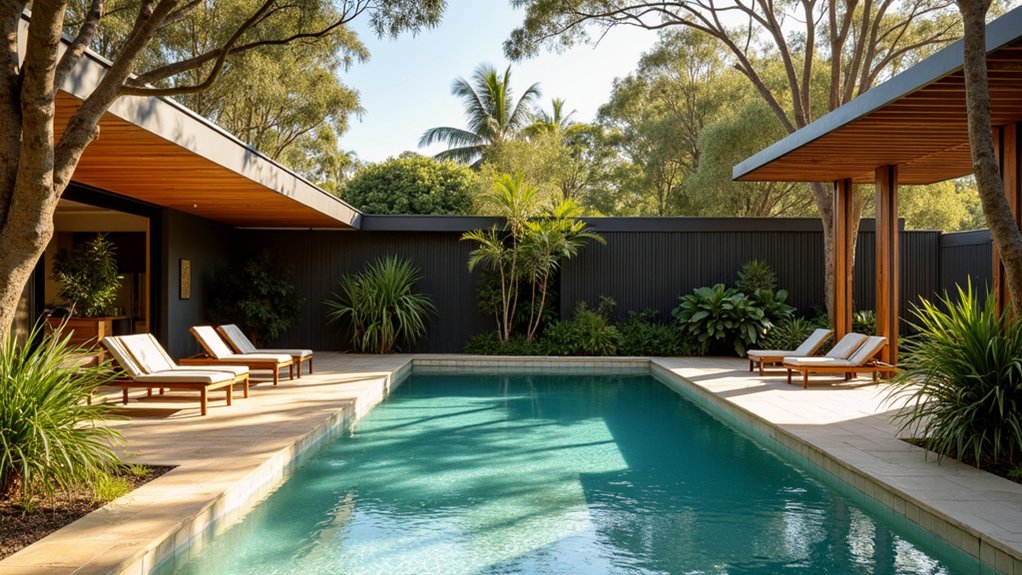 20 Breezy Australian Pool Landscaping Ideas for Laid-Back Vibes timber accents for warmth