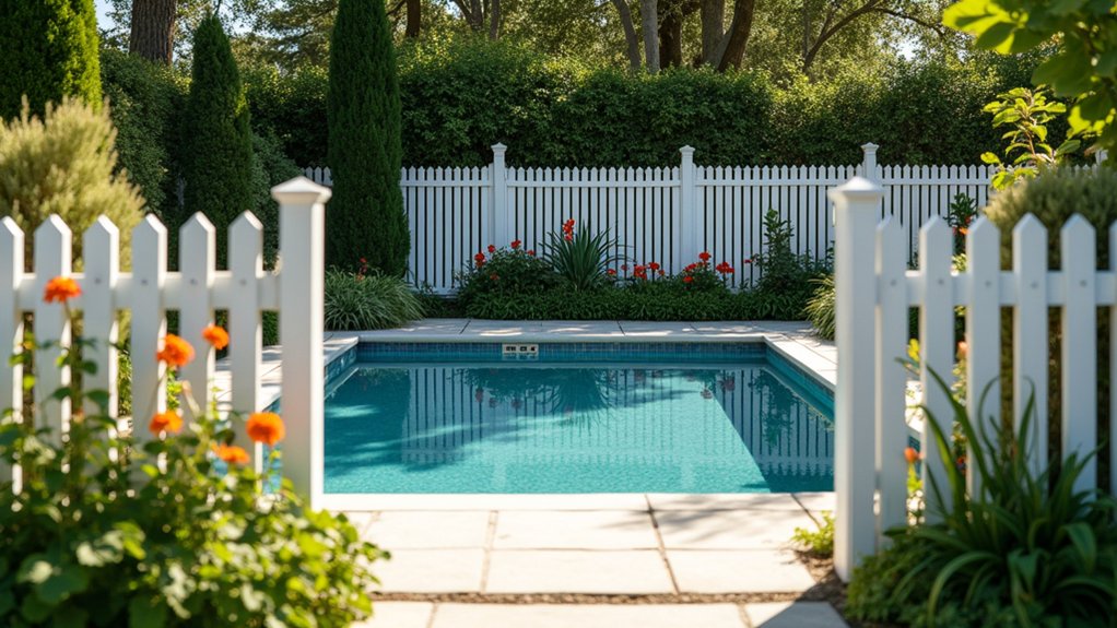 23 Stylish Pool Landscaping With Fence Ideas That Feel Secure and Chic timeless charm and elegance