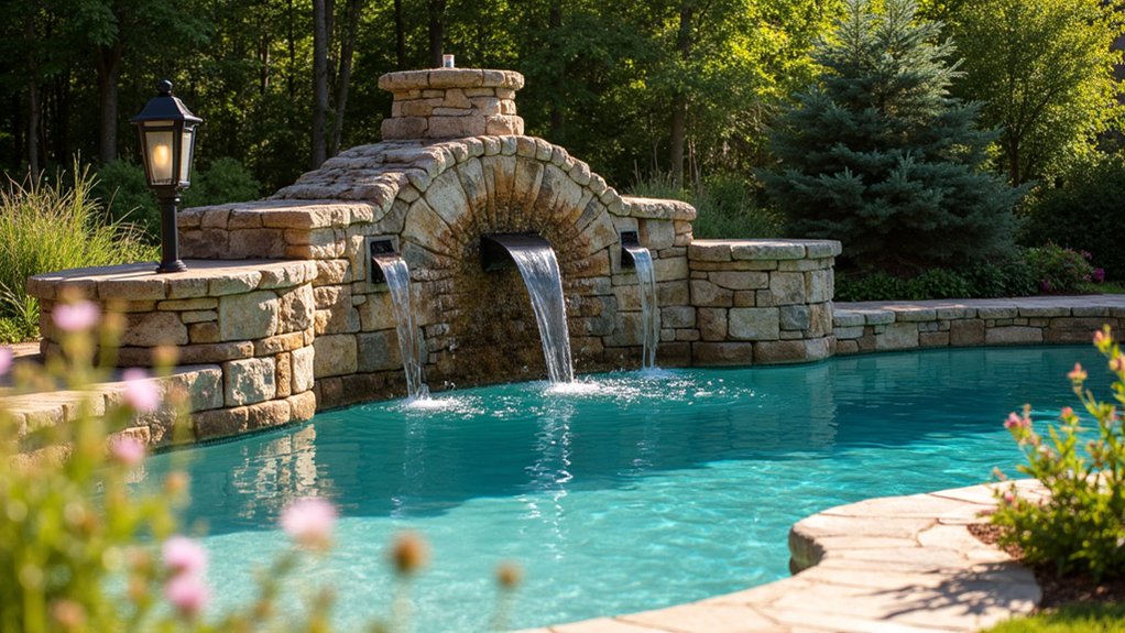 20 Pool Design Ideas With Fountain Features That Add Flair timeless rustic stone charm