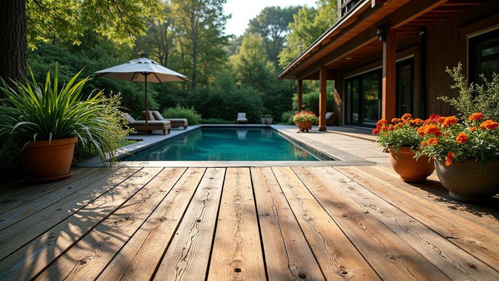 17 Creative Pool Deck Resurfacing Ideas for a Fresh New Look timeless rustic wood charm