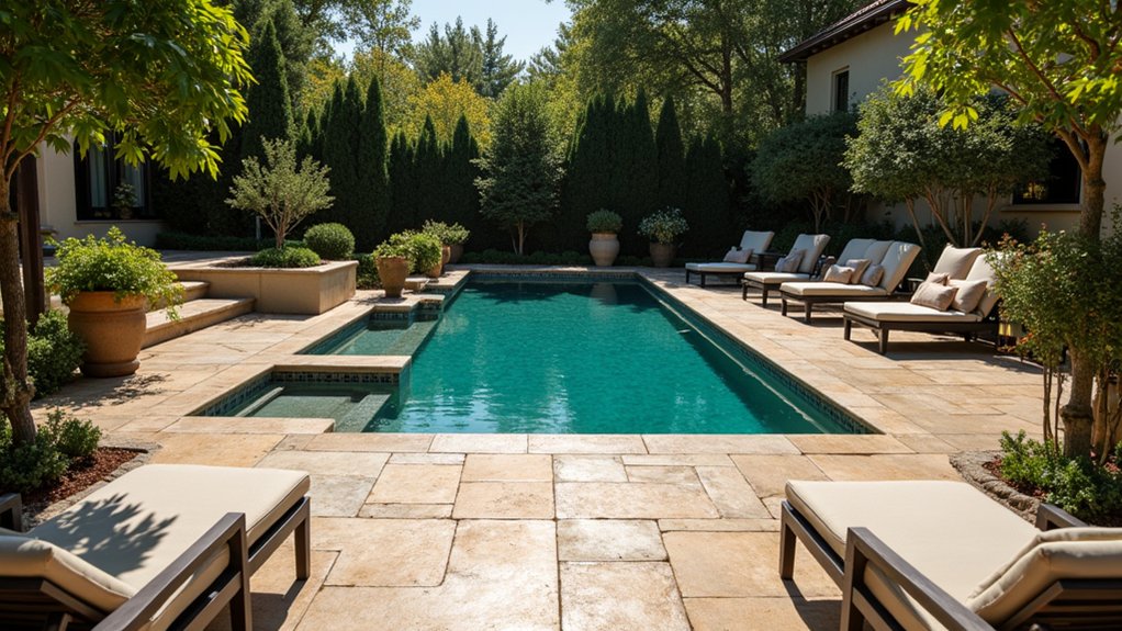 23 Timeless Pool Deck Travertine Ideas for a Luxe Finish timeless vintage outdoor elegance